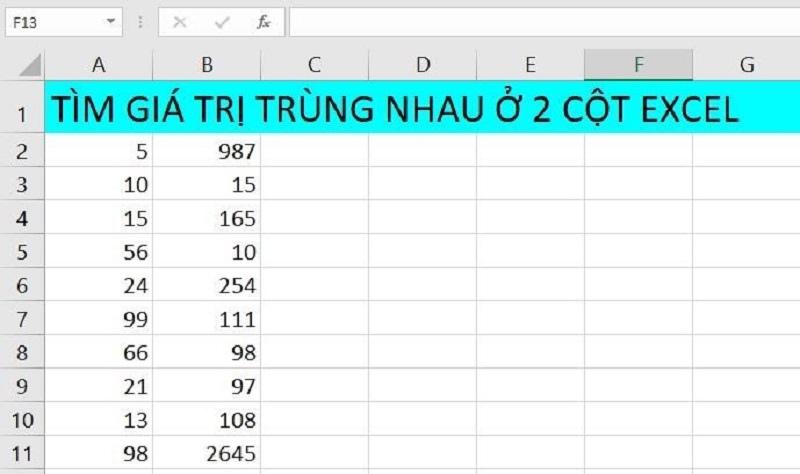 tìm giá trị trùng nhau ở 2 cột trong excel