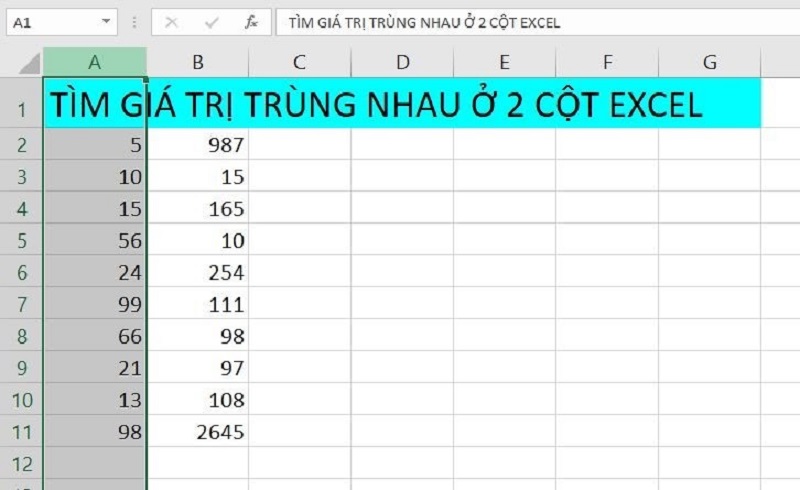 tìm giá trị trùng nhau ở 2 cột trong excel