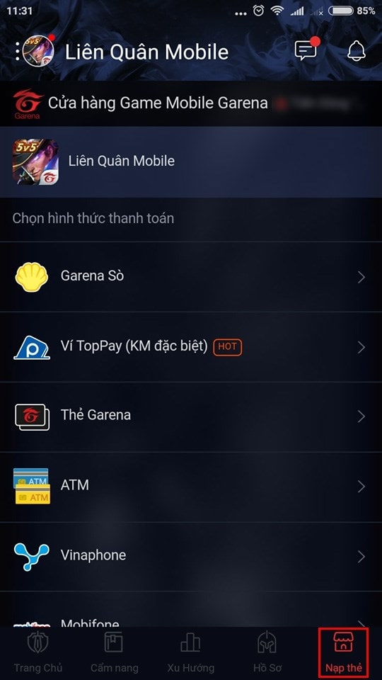 nạp thẻ liên quân ios