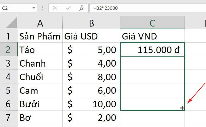 cách đặt công thức cho cả cột trong excel