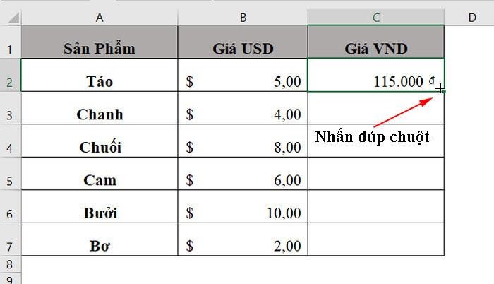 cách đặt công thức cho cả cột trong excel