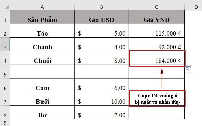 cách đặt công thức cho cả cột trong excel