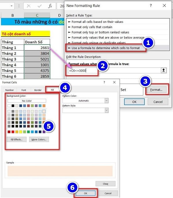 tô màu dòng có điều kiện trong excel 2010