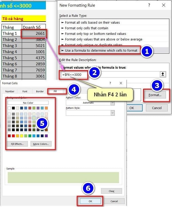 tô màu dòng có điều kiện trong excel 2010