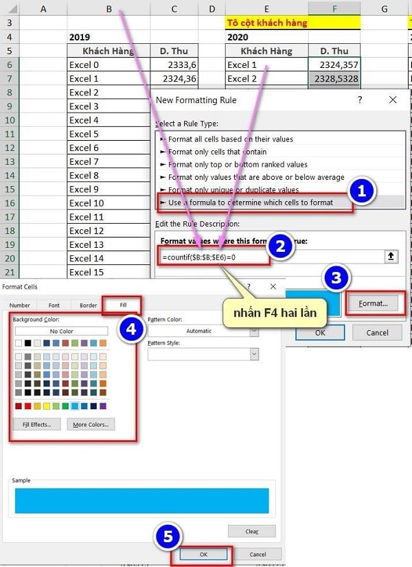 tô màu dòng có điều kiện trong excel 2010