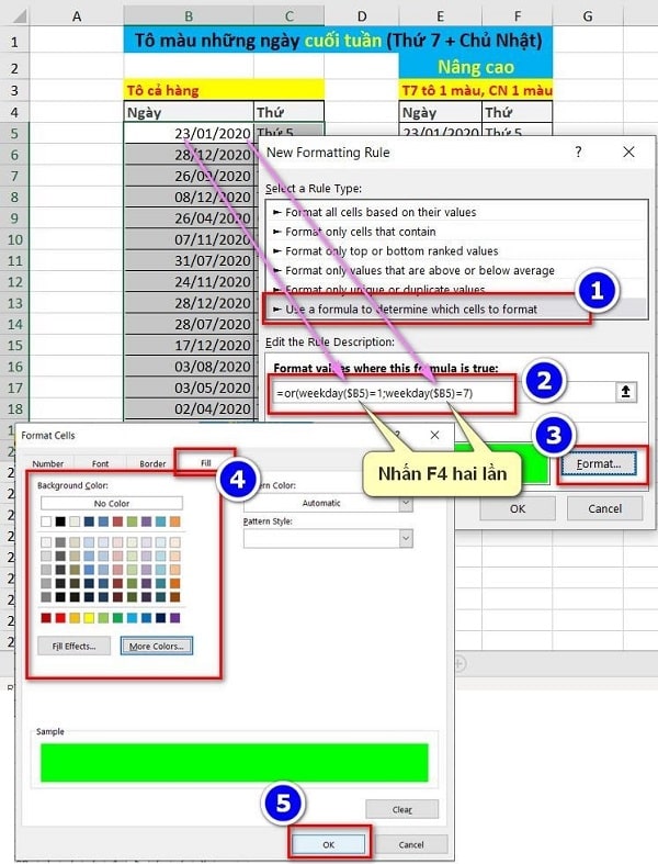 tô màu dòng có điều kiện trong excel 2010