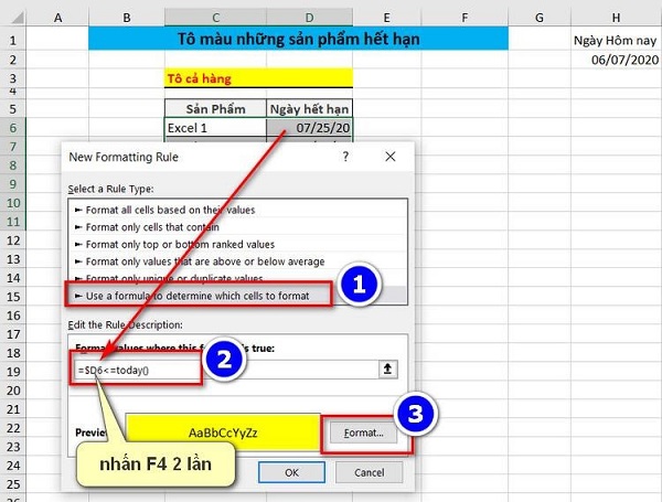 tô màu dòng có điều kiện trong excel 2010